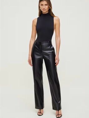 High-Rise Black Faux Leather Pants